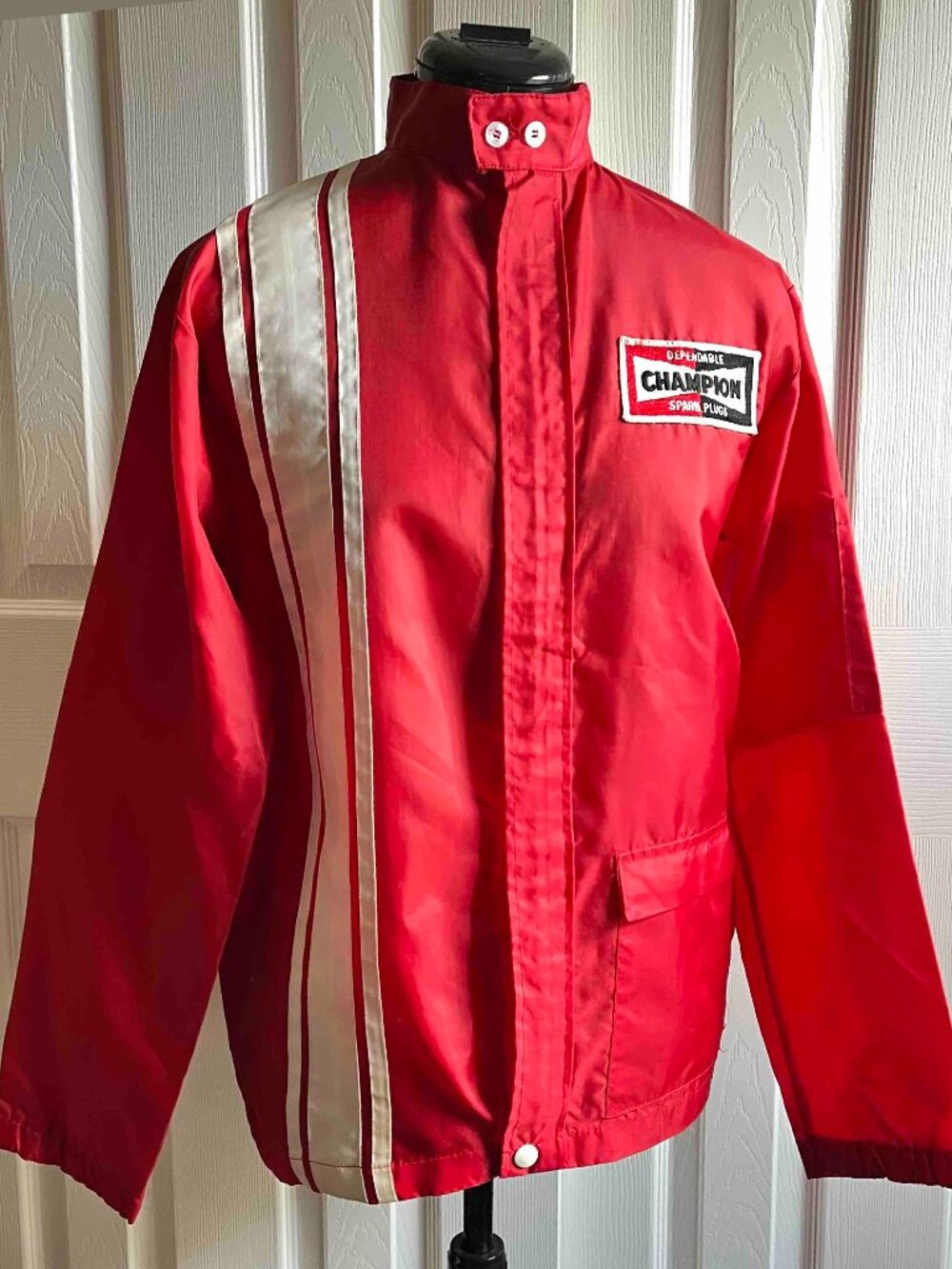 70s Vintage Red Racing Stripe Jacket -Champion Spark Plugs - Swingster